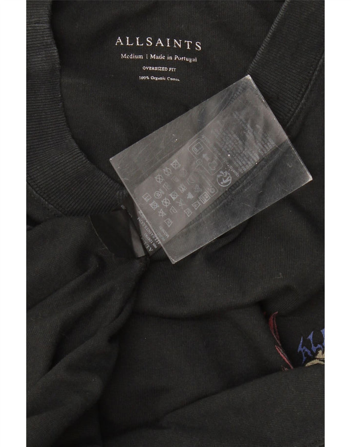 ALL SAINTS Muška prevelika majica kratkih rukava srednje veličine, crni pamuk