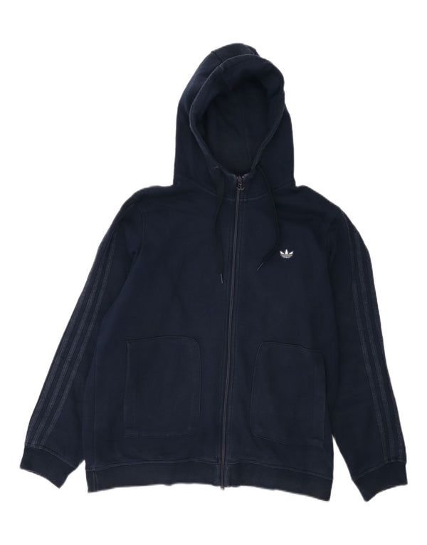 Adidas Mens Zip Hoodie Sweater Large Navy Blue Cotton