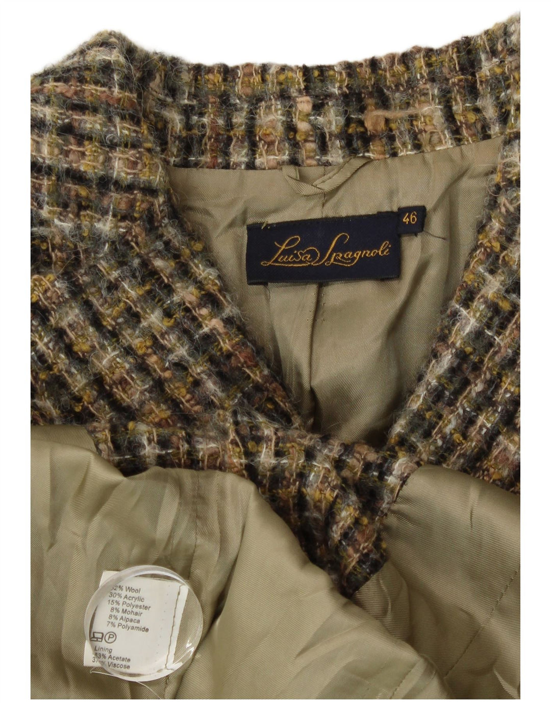 Luisa Spagnoli Ženska jakna sa 3 gumba IT 46 Veliki kaki karirani vuneni