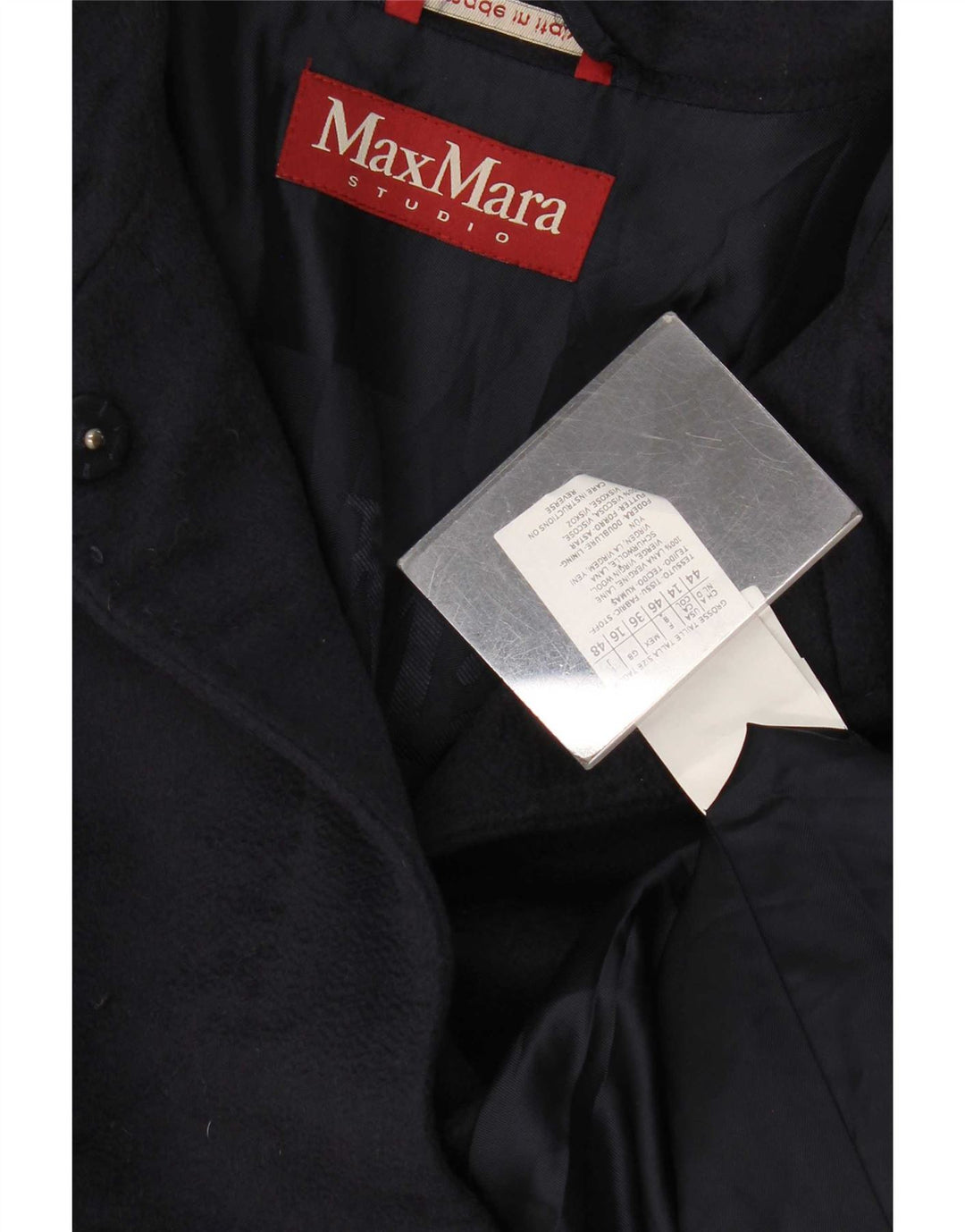 Max Mara ženski kaput UK 16 Large tamnoplava djevičanska vuna