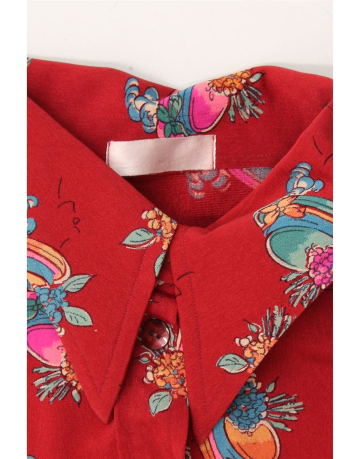 VINTAGE Womens Pullover Shirt UK 12 Medium Red Floral Vintage Vintage and Second-Hand Vintage from Messina Hembry 