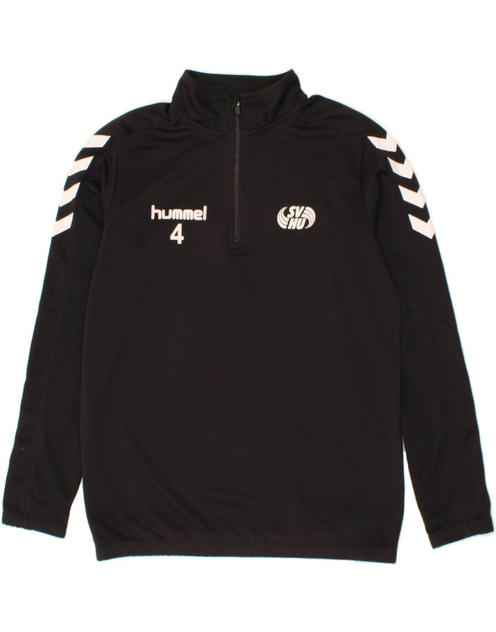 HUMMEL Mens Graphic Zip Neck Pullover Tracksuit Top Small Black Polyester Vintage Hummel and Second-Hand Hummel from Messina Hembry 