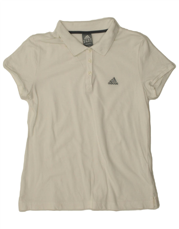 ADIDAS Womens Polo Shirt UK 14 Medium White Vintage Adidas and Second-Hand Adidas from Messina Hembry 
