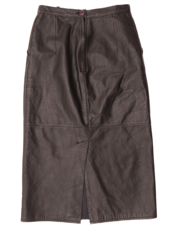 CHALICE Ženska kožna suknja visokog struka UK 8 Mala W24 crna koža