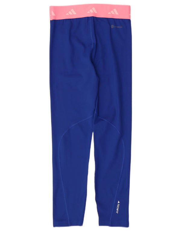 Adidas Girls Tech Fit Graphic Leggings 13-14 Years Blue Colourblock