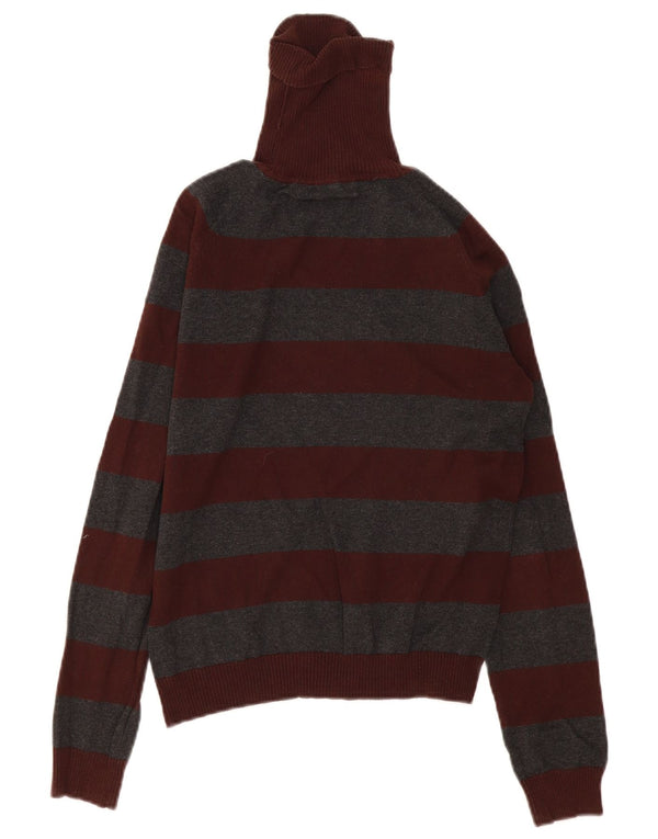 Zara ženski pulover s rol izrezom UK 14 Veliki pamuk na pruge tamnocrvene boje