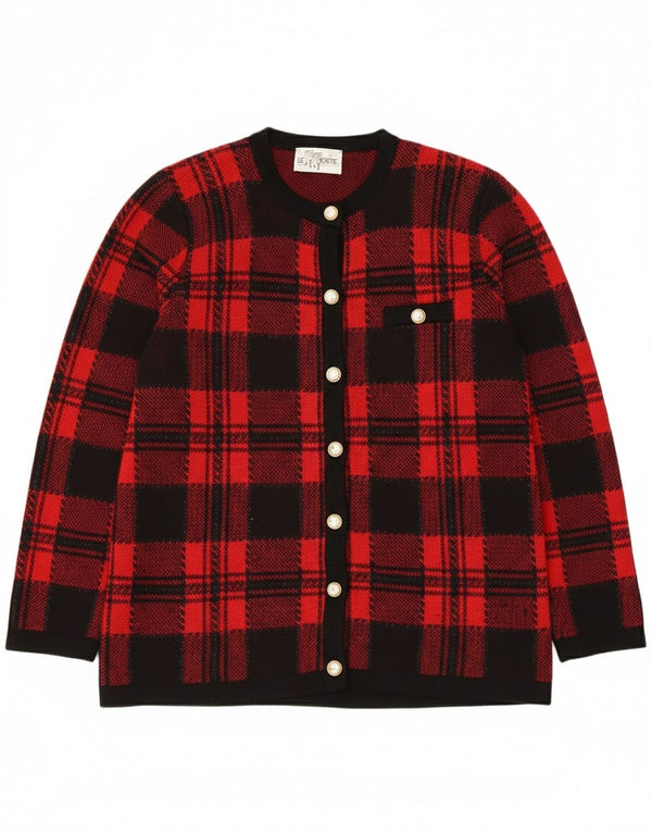 Vintage ženski kardigan džemper UK 14 Veliki crveni karirani merino vuna