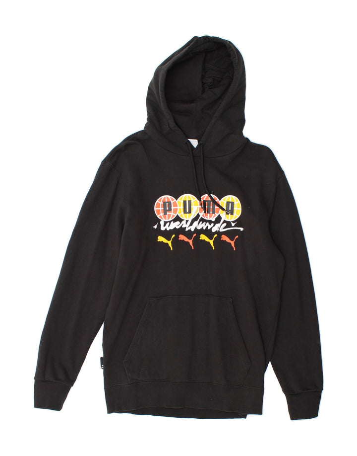 PUMA Mens Graphic Hoodie Jumper Small Black Vintage Puma and Second-Hand Puma from Messina Hembry 