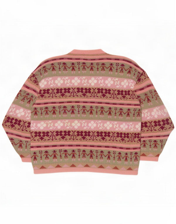 Vintage ženski kardigan džemper UK 18 XL Pink Fair Isle Acrylic