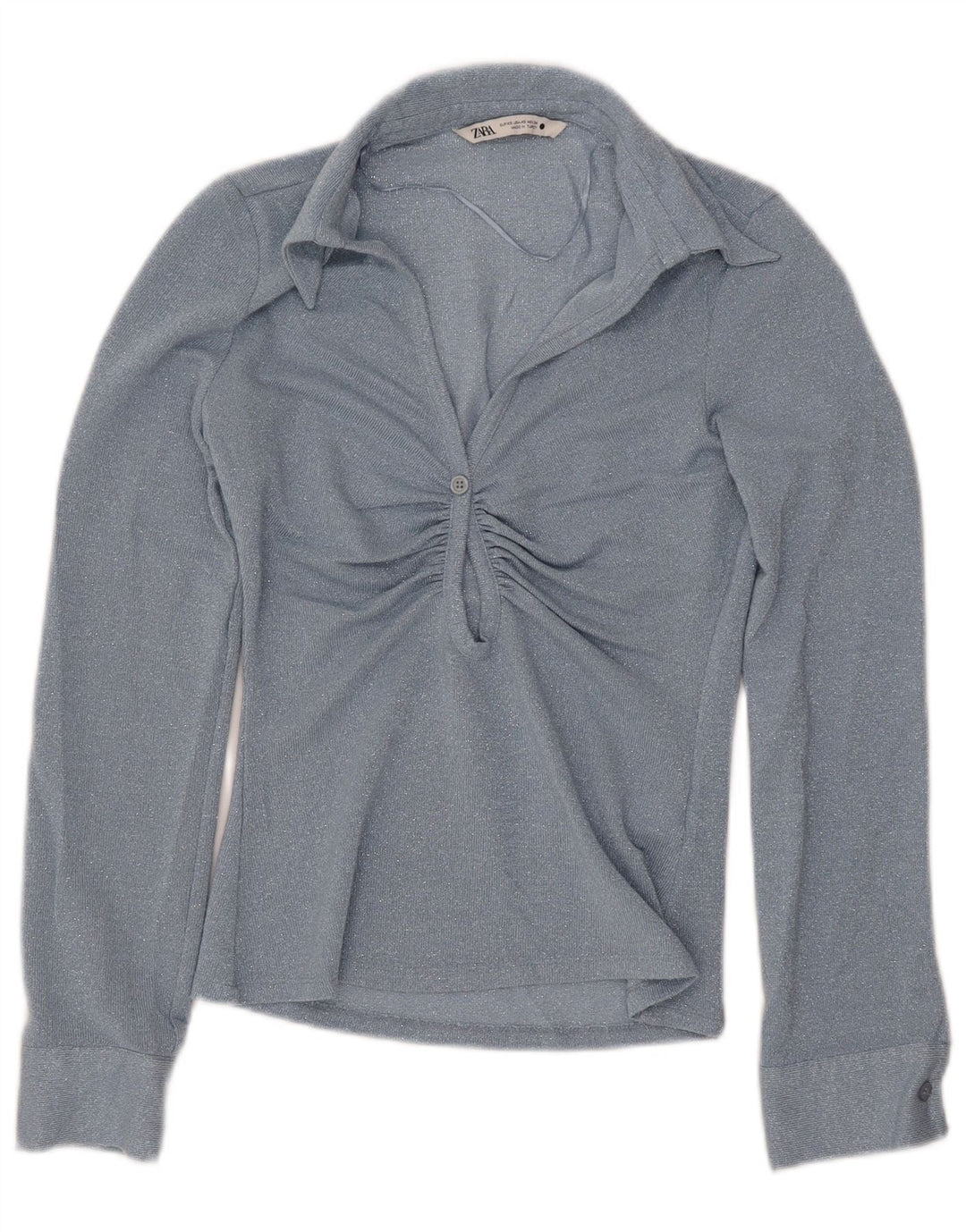 ZARA ženski gornji dio bluze dugih rukava UK 6 XS plava viskoza