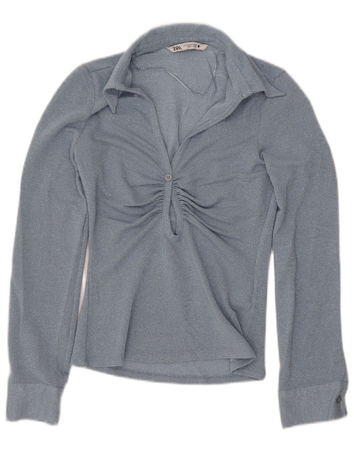 ZARA ženski gornji dio bluze dugih rukava UK 6 XS plava viskoza