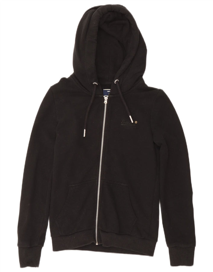 SUPERDRY Womens Zip Hoodie Sweater UK 8 Small  Black
