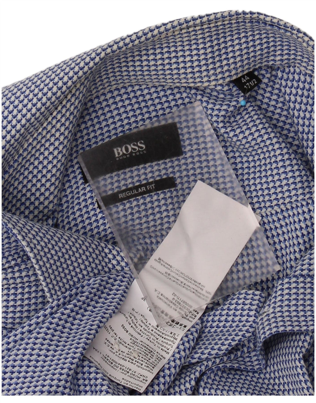 HUGO BOSS Muška košulja standardnog kroja, veličina 44 17 1/2 XL, plavi pamuk s ptičijim zubima