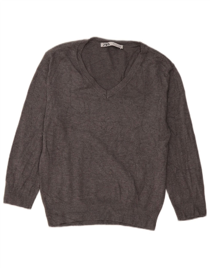 Zara ženski džemper s V-izrezom UK 16 Large Gray