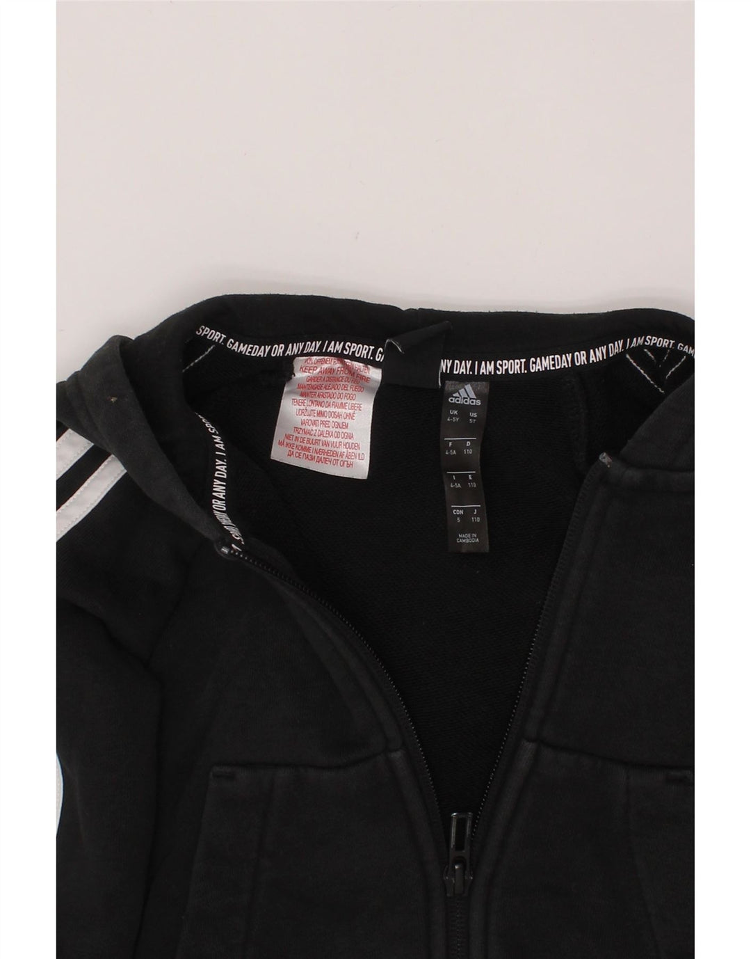 ADIDAS pulover s kapuljačom na patentni zatvarač za dječake 4-5 godina, crni pamuk