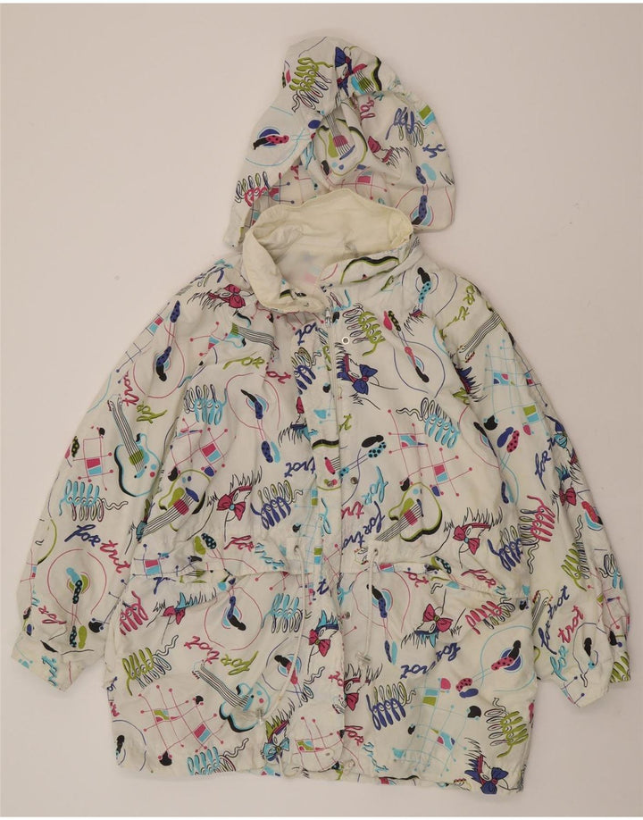 VINTAGE Womens Abstract Pattern Hooded Rain Jacket UK 22 3XL White Vintage Vintage and Second-Hand Vintage from Messina Hembry 