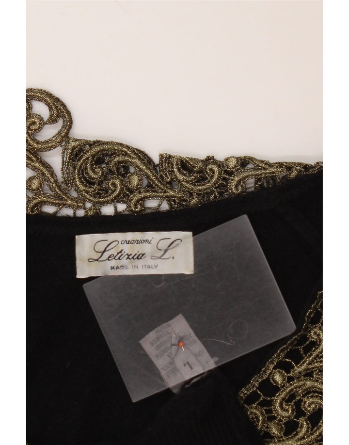 LETIZIA L. Ženski džemper s V-izrezom UK 16 Veliki crni paisley vuneni