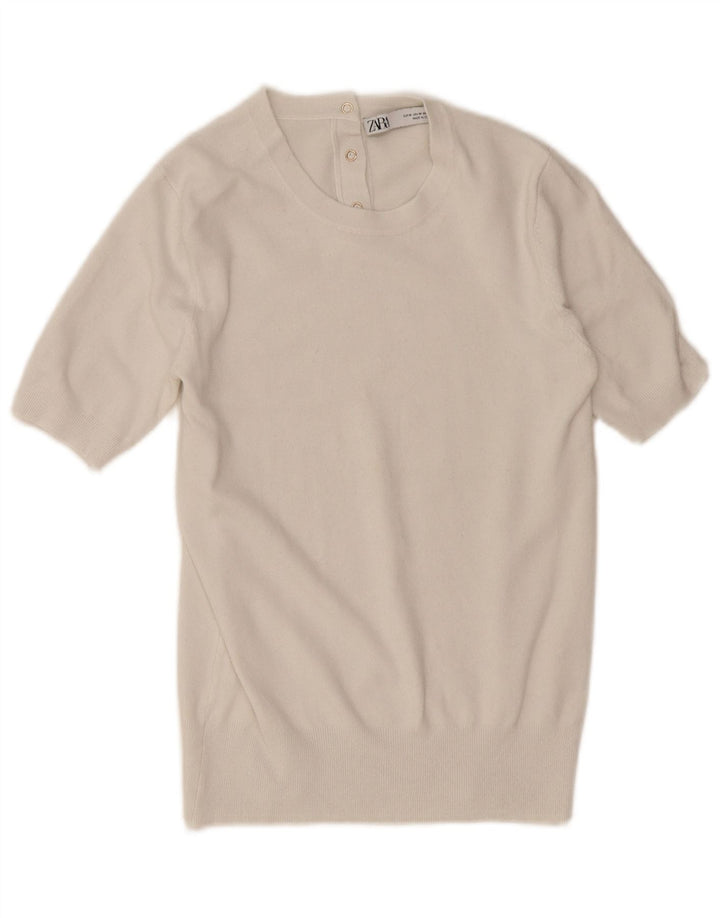 Zara ženski džemper kratkih rukava s okruglim izrezom UK 12 srednje bijele boje