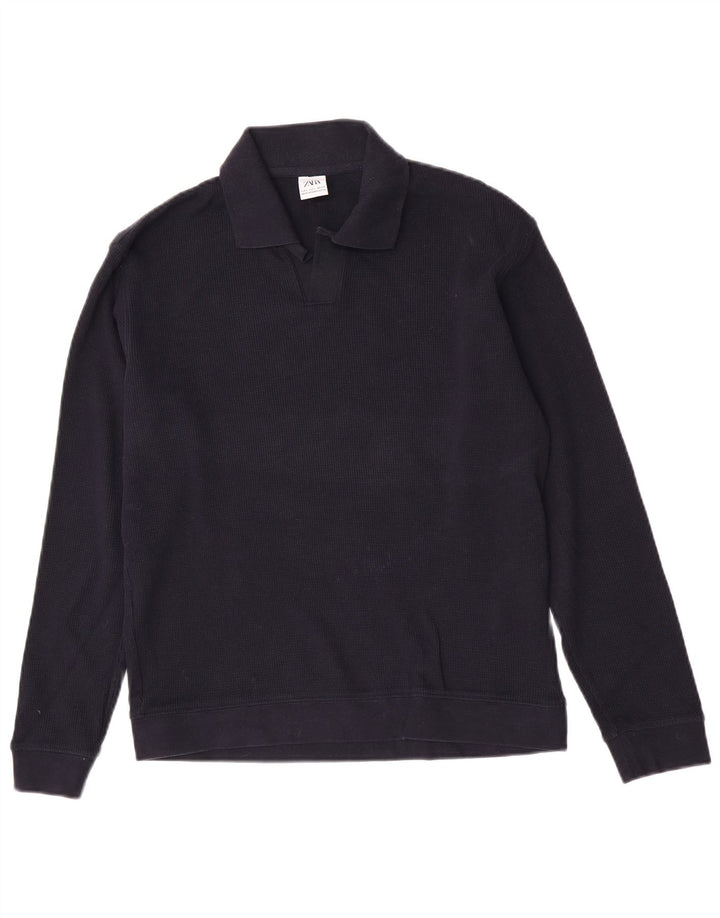 Zara muški pulover s polo ovratnikom mali tamnoplavi