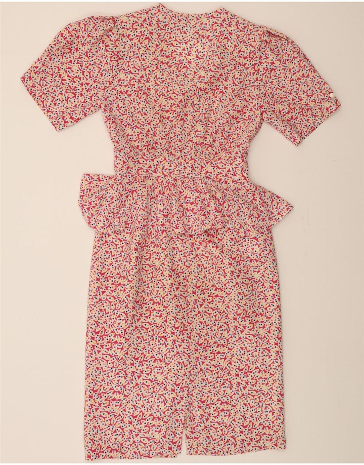 VINTAGE Womens Abstract Pattern Peplum Dress UK 12 Medium Pink Vintage Vintage and Second-Hand Vintage from Messina Hembry 