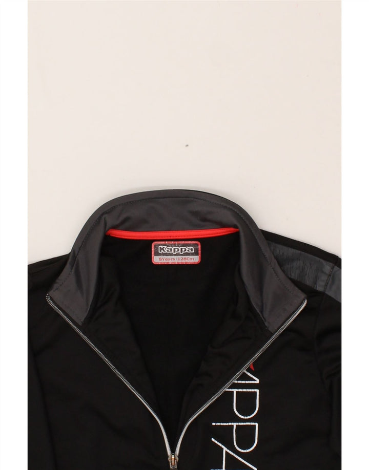 KAPPA Boys Graphic Tracksuit Top Jacket 7-8 Years Black Polyester Vintage Kappa and Second-Hand Kappa from Messina Hembry 
