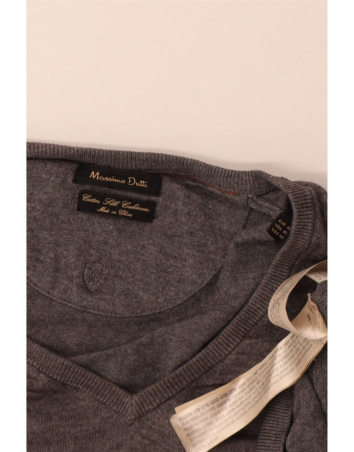 MASSIMO DUTTI Muški pulover s V-izrezom XL sivi pamuk