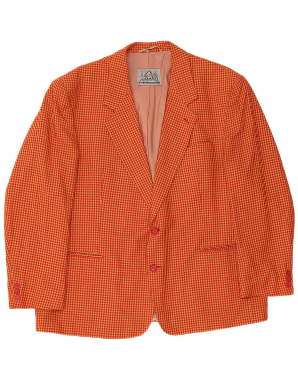 Vintage Mens 2 Button Blazer Jacket UK 40 Large Yellow Gingham Viscose