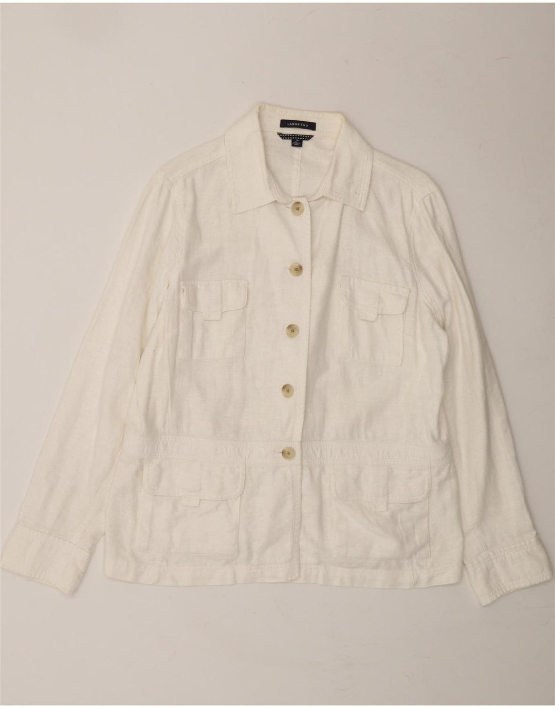 LANDS END Womens Utility Jacket UK 14 Large  Off White Cotton Vintage Lands End and Second-Hand Lands End from Messina Hembry 