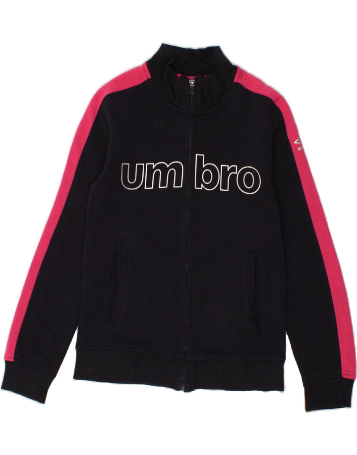 UMBRO Womens Graphic Tracksuit Top Jacket UK 10 Small Black Cotton Vintage Umbro and Second-Hand Umbro from Messina Hembry 