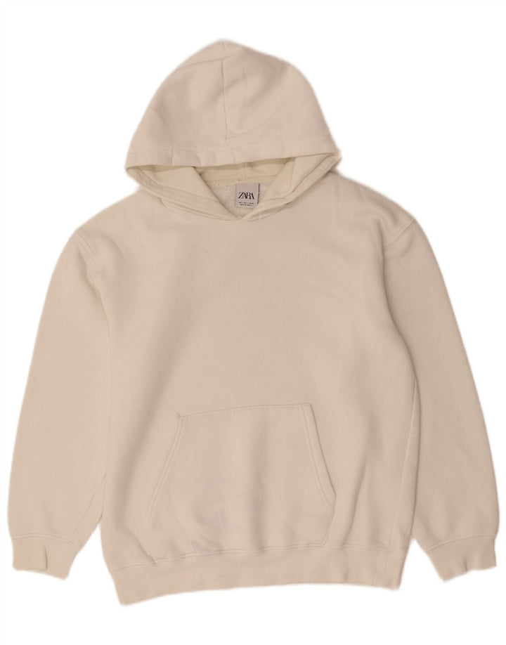 ZARA Mens Hoodie Jumper Small White Cotton