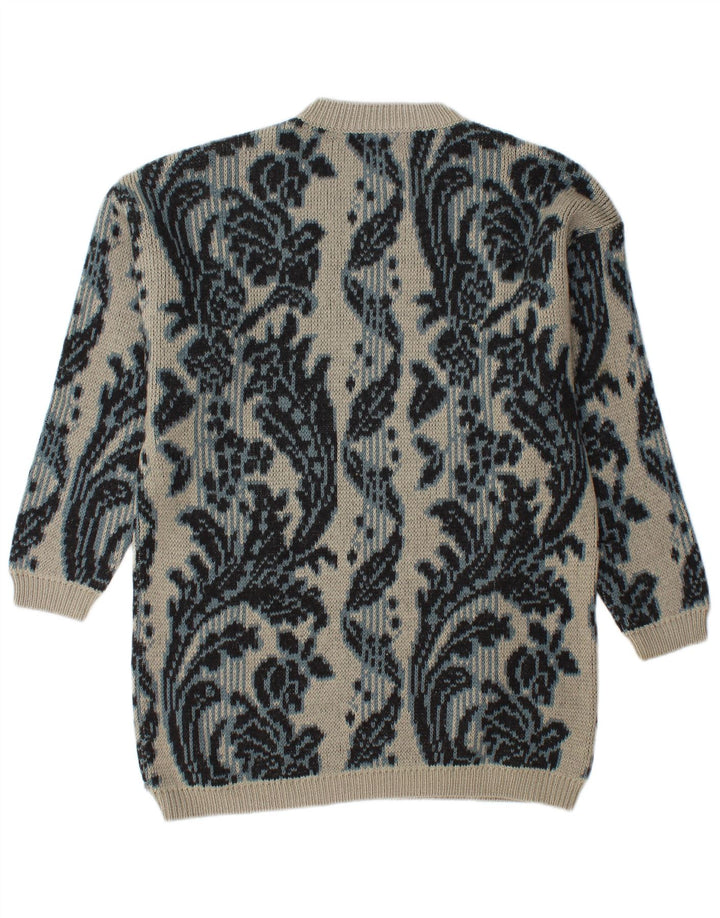 BENETTON Muški pulover s dugim izrezom IT 46 veliki sivi cvjetni