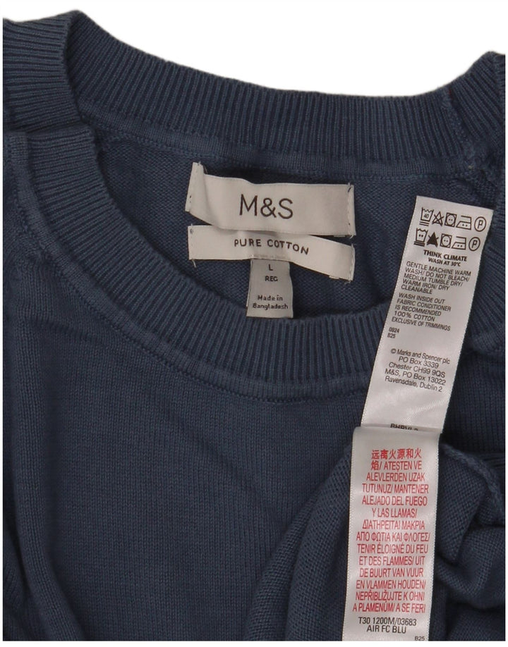 Marks & Spencer muški pulover s veznim izrezom, veliki plavi pamuk