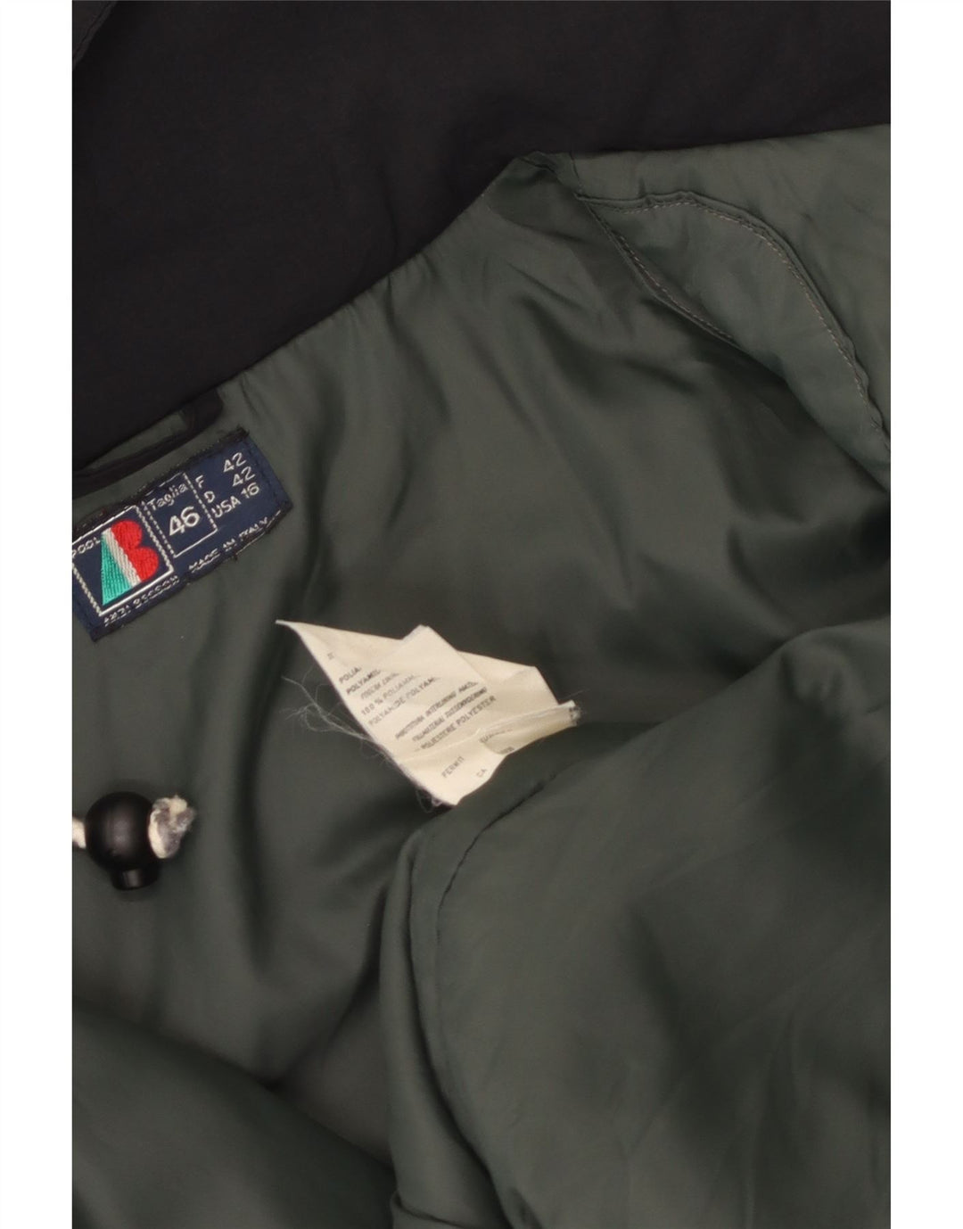 VINTAGE ženska velika vjetrovka s kapuljačom IT 46 velika crna najlonska jakna