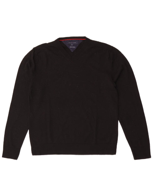 Tommy Hilfiger muški džemper s V-izrezom XL crna vunena