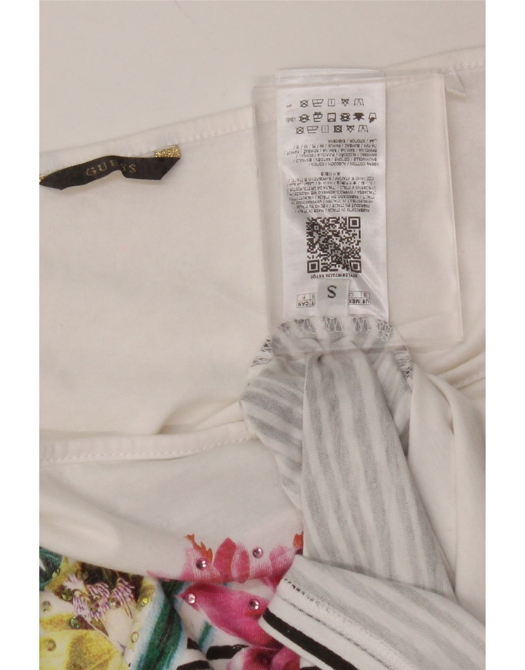 GUESS Ženska majica kratkih rukava s otvorenim ramenima UK 10 Mali bijeli cvjetni pamuk