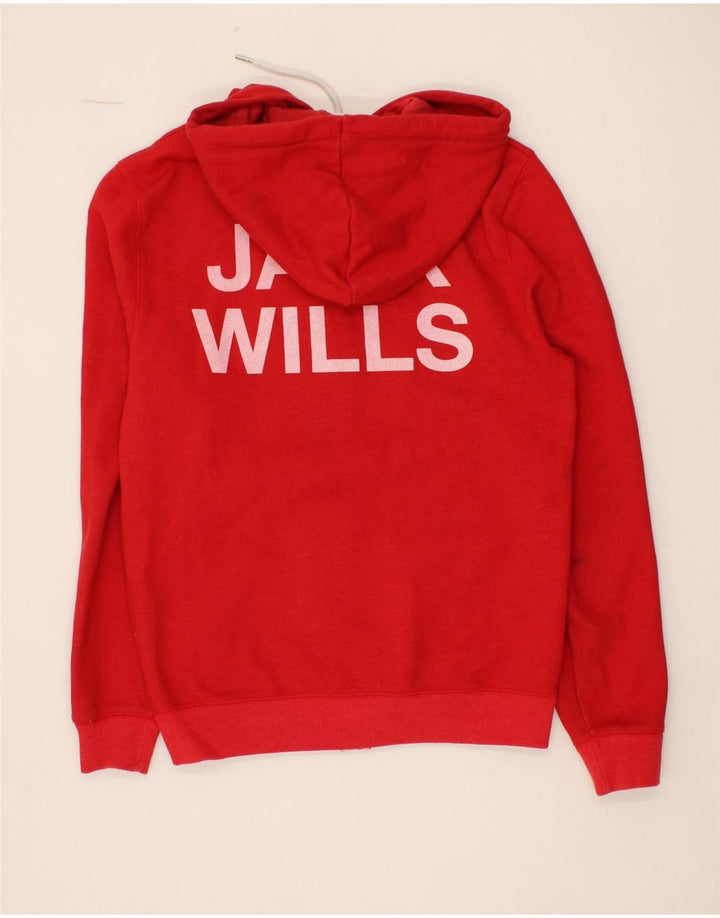 JACK WILLS Mens Graphic Zip Hoodie Sweater Medium Red Cotton Vintage Jack Wills and Second-Hand Jack Wills from Messina Hembry 