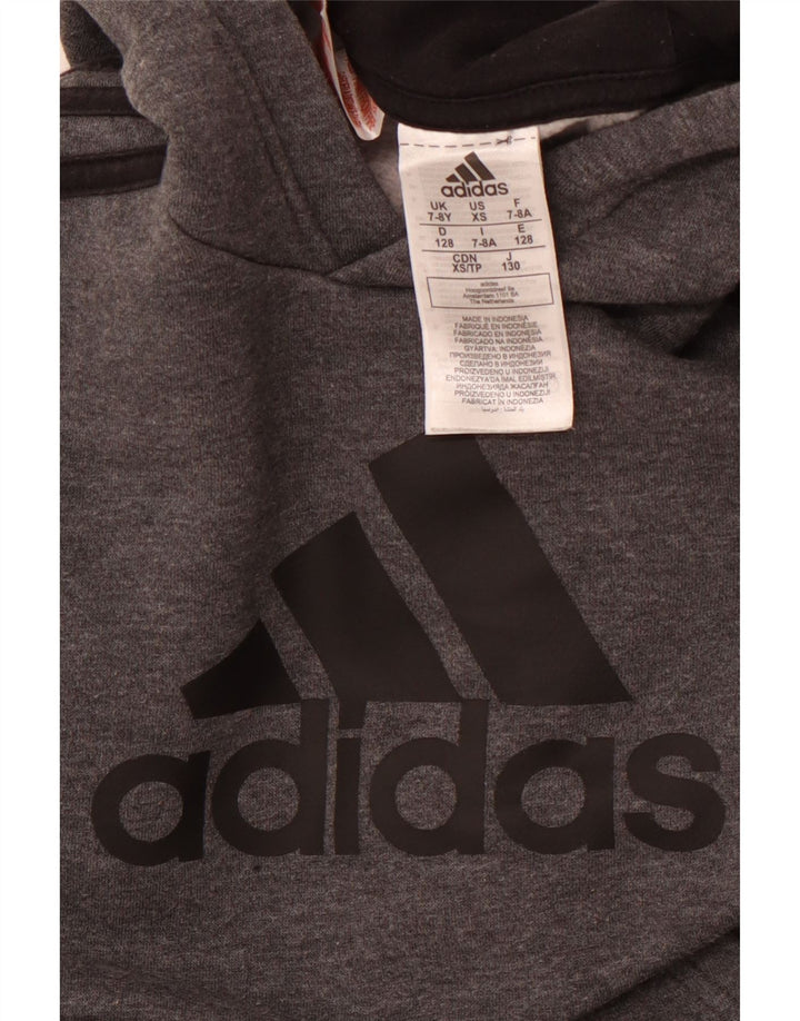 ADIDAS majica s kapuljačom s grafičkim motivima 7-8 godina, sivi pamuk
