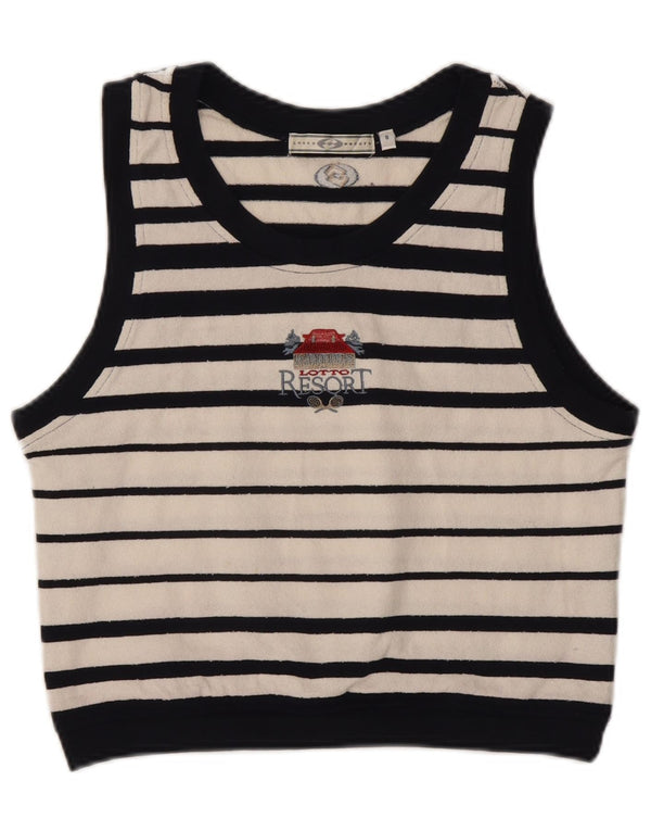 LOTTO Womens Crop Graphic Vest Tank Top UK 10 Small White Striped Cotton
