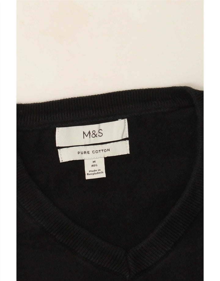 Marks & Spencer muški džemper s V-izrezom Srednje crni pamuk