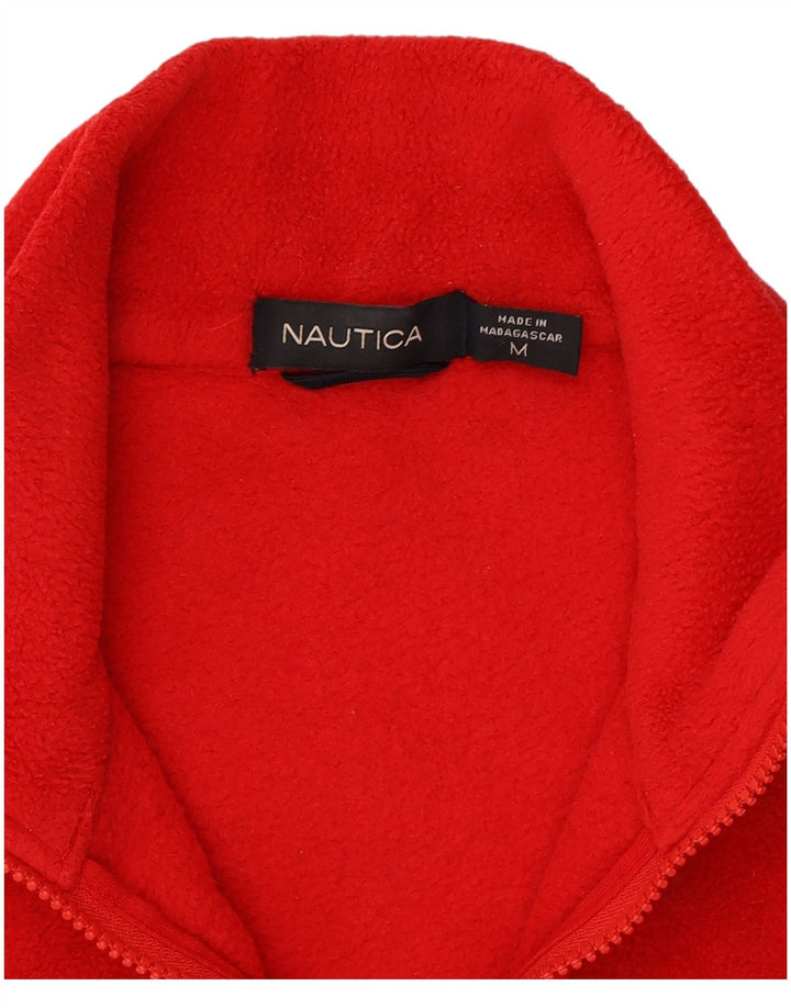 NAUTICA Mens Zip Neck Fleece Jumper Medium Red Colourblock