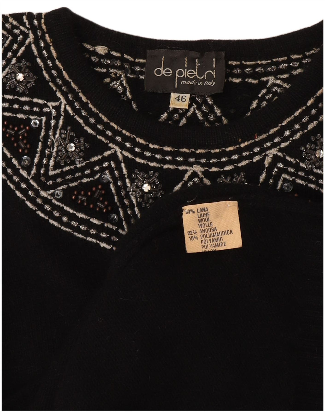 De Pietri ženska džemper haljina IT 46 Velika crna vunena cvjetna haljina
