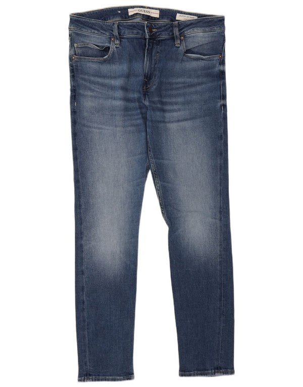 Guess Mens Chris Super Skinny Jeans W32 L30 Plavi pamuk