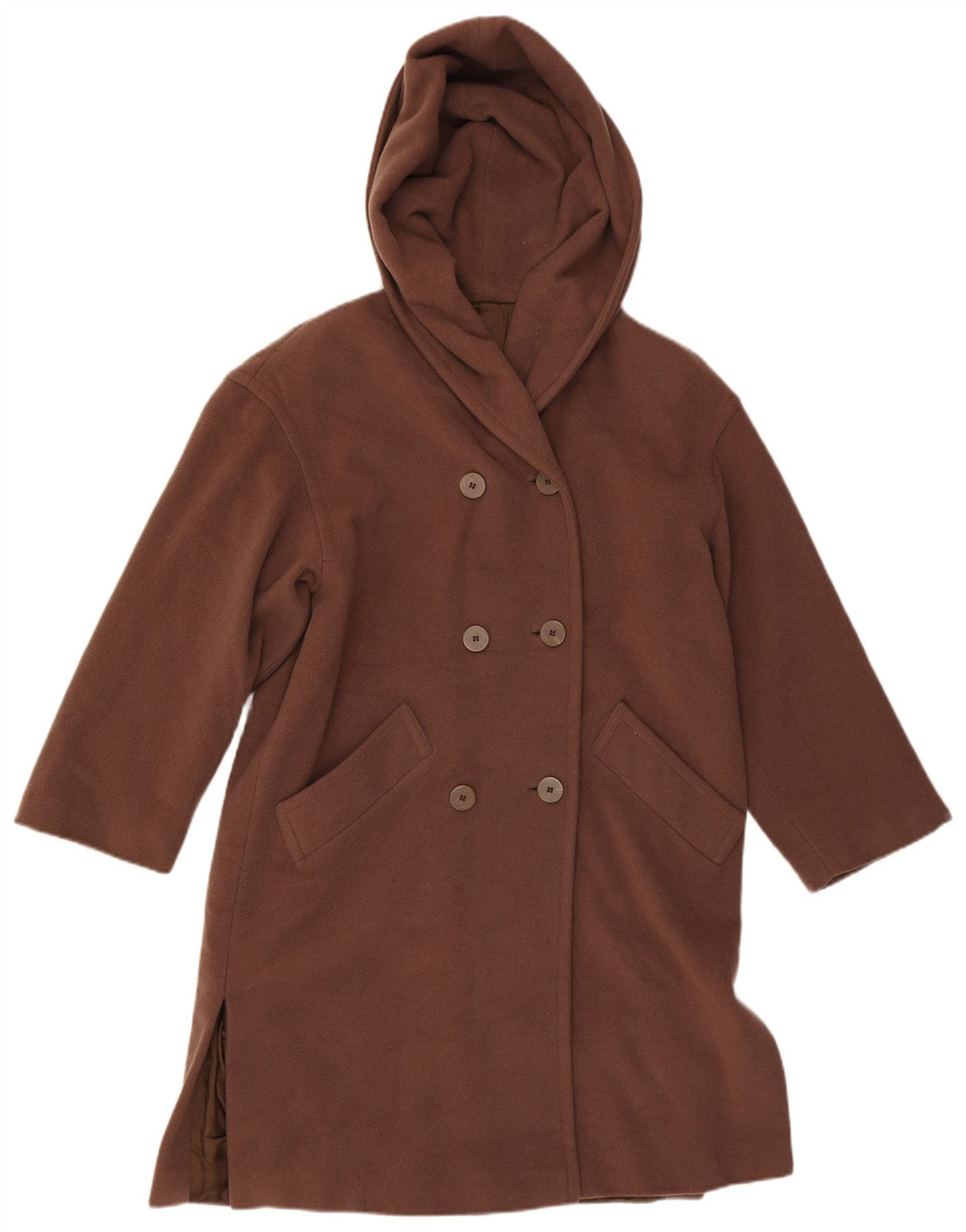 MABB Womens Hooded Double Breasted Coat UK 16 Large Brown Lambswool