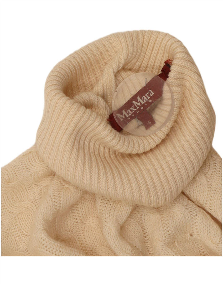 MAX MARA Womens Roll Neck Poncho Jumper UK 10 Small Beige Virgin Wool