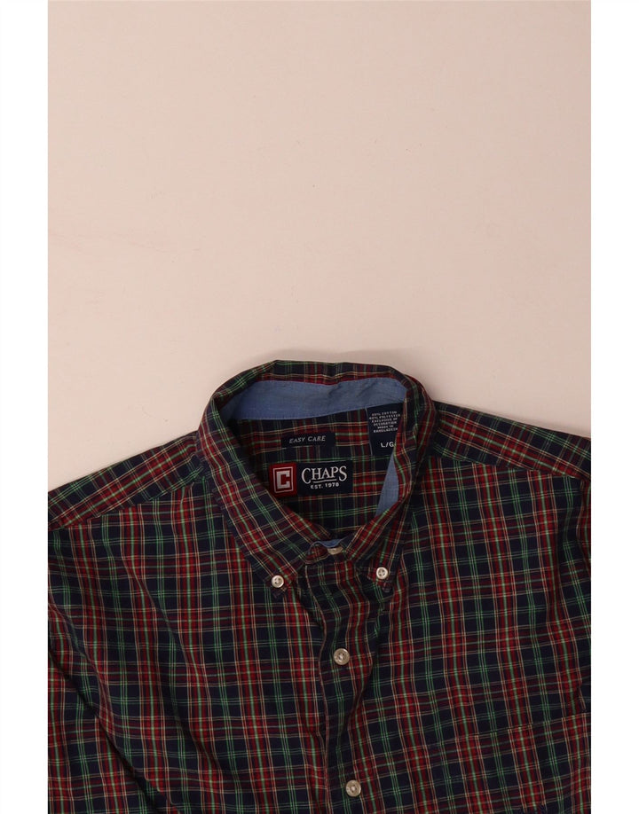 CHAPS Mens Grant Fit Shirt Large Navy Blue Check Cotton