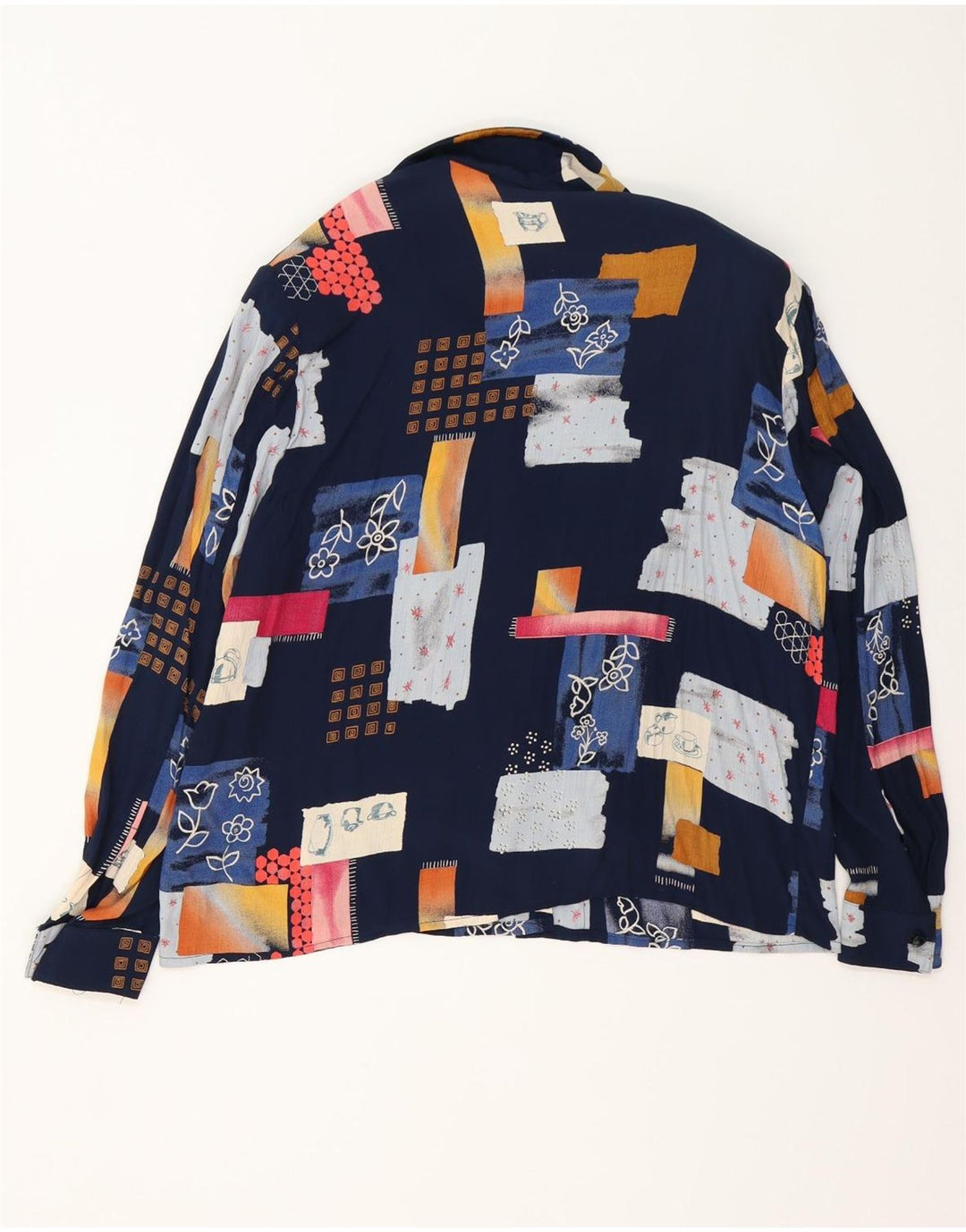 Vintage ženska široka košulja bluza IT 42 Srednje tamnoplava patchwork