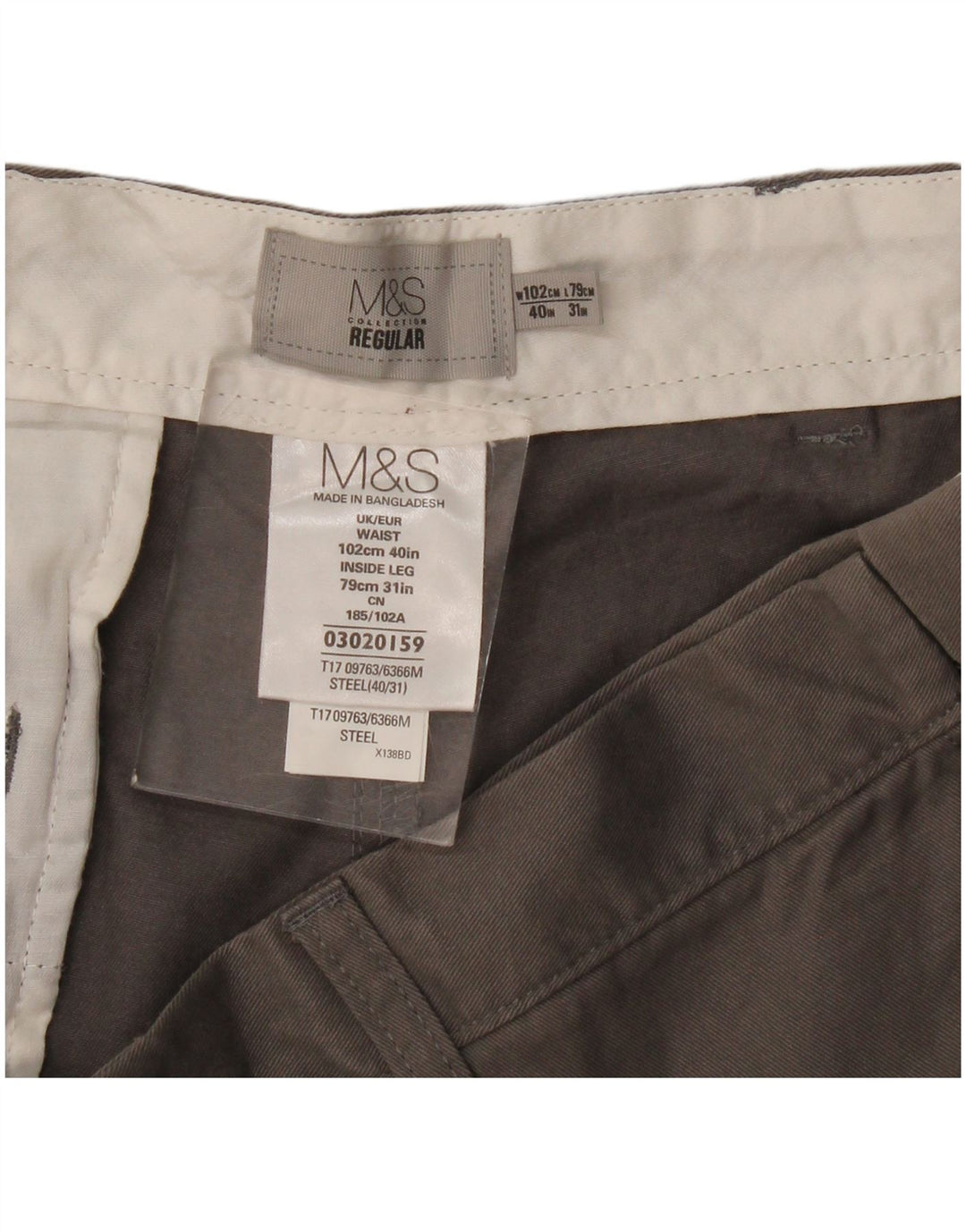 Marks & Spencer muške chino hlače standardnog kroja W40 L31 sivi pamuk