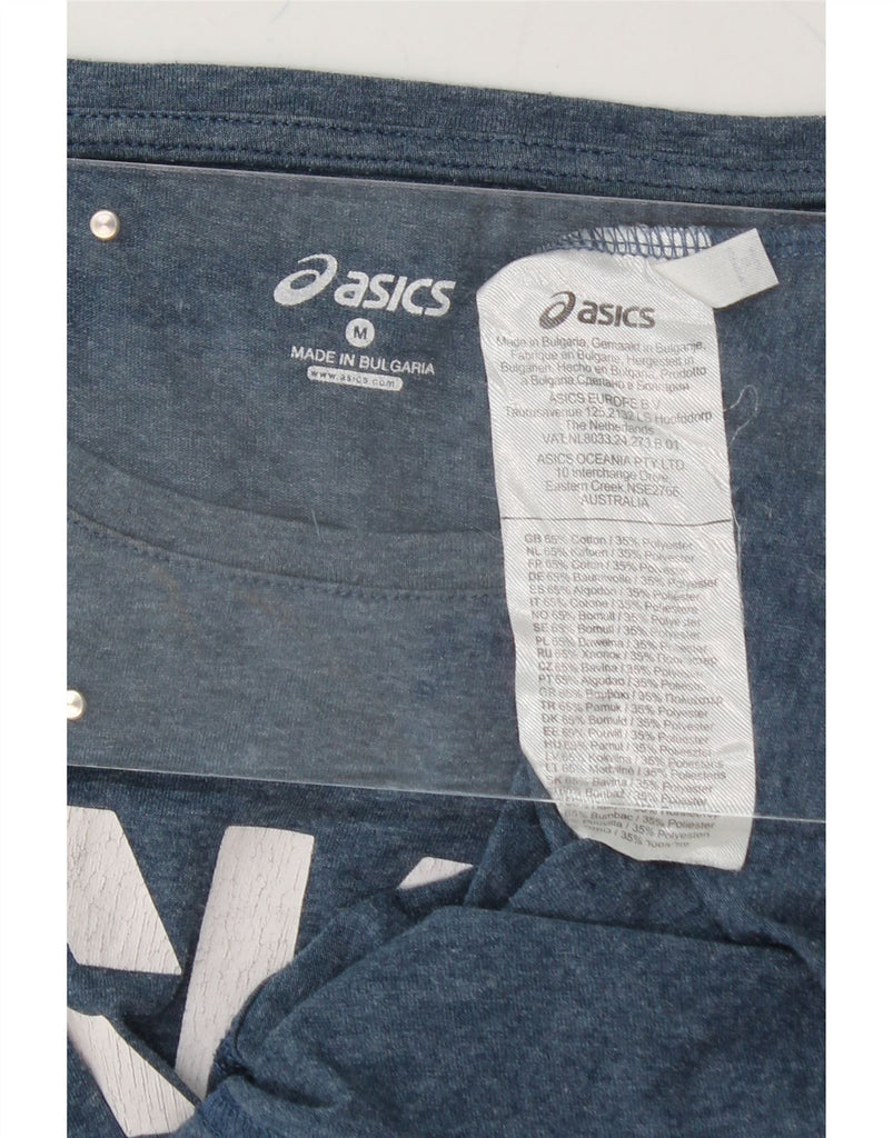 ASICS Womens Graphic T-Shirt Top Medium Navy Blue Flecked Cotton Vintage Asics and Second-Hand Asics from Messina Hembry 