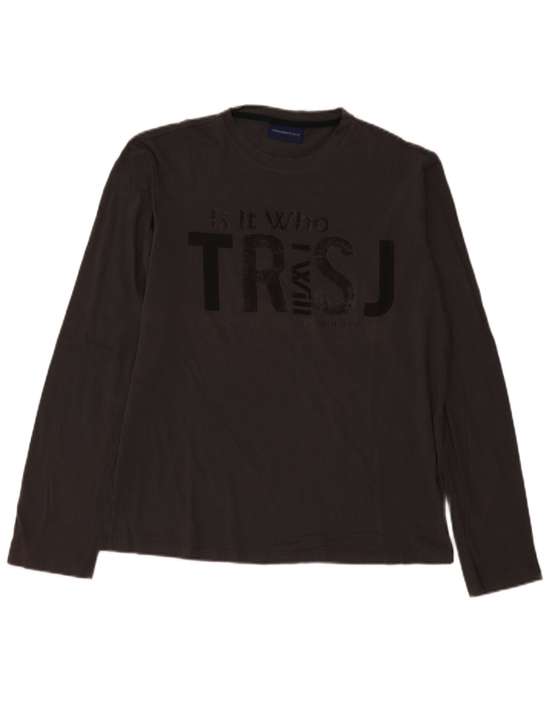 Trussardi Jeans muška majica dugih rukava s grafikama, veliki sivi pamuk