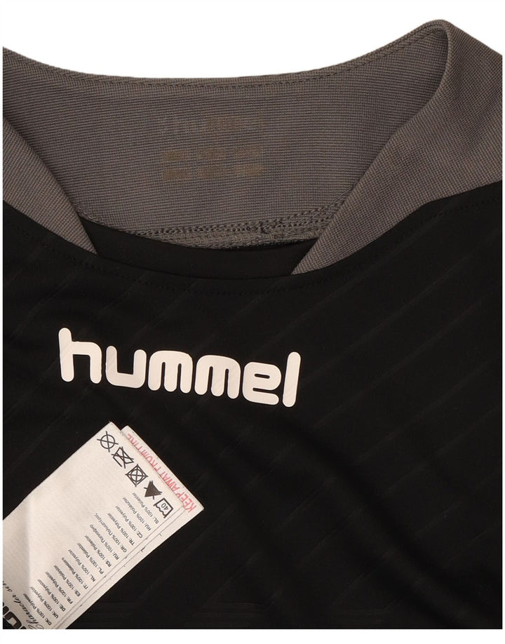 HUMMEL Mens Graphic T-Shirt Top Medium Black Colourblock Polyester